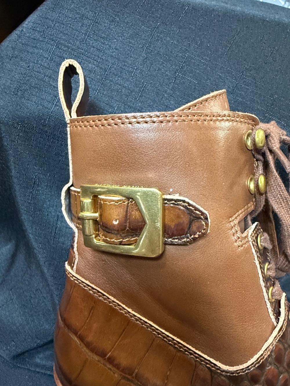 Vince Camuto Chestnut Brown Lace-Up Block Heel Boots - Picture 3 of 7
